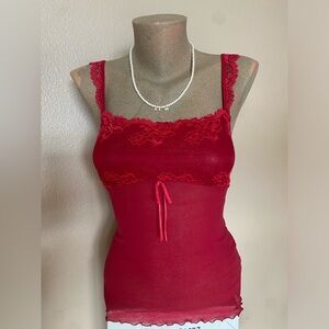 Vintage Y2k Pinterest Viral Gilligan & O Malley Red Lace Milkmaid Babydoll Top